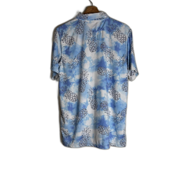The Endless Summer Polo Shirt Mens Large Blue White Pineapple Print Stretch - Picture 8 of 9